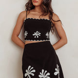 Carsyn Flower Embroidery A-Line Mini Skirt Black