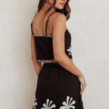 Carsyn Flower Embroidery Cropped Top Black