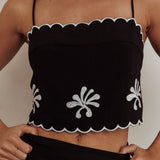 Carsyn Flower Embroidery Cropped Top Black