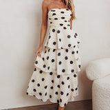 Lorcan Strapless Ruffle Dotted Midi Dress Oat