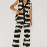 Maysah Elastic Waist Crochet Pants Black/White