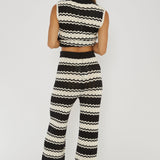 Maysah Elastic Waist Crochet Pants Black/White