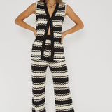 Maysah Elastic Waist Crochet Pants Black/White
