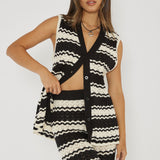 Maysah Button-Up Crochet Top Black/White