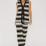 Maysah Button-Up Crochet Top Black/White