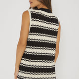 Maysah Button-Up Crochet Top Black/White
