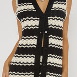 Maysah Button-Up Crochet Top Black/White