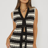 Maysah Button-Up Crochet Top Black/White