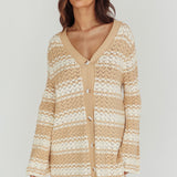 Maysah Button-Up Knit Shirt Dress Nude Ivory