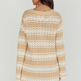 Maysah Button-Up Knit Shirt Dress Nude Ivory