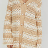 Maysah Button-Up Knit Shirt Dress Nude Ivory