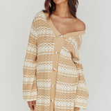 Maysah Button-Up Knit Shirt Dress Nude Ivory