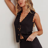 Sonorous Sleeveless Front Tie Knit Top Black
