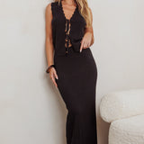 Sonorous Sleeveless Front Tie Knit Top Black