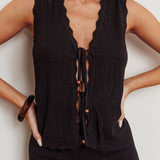 Sonorous Sleeveless Front Tie Knit Top Black