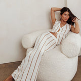 Aster Striped Maxi Knit Skirt Beige