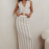 Aster Striped Maxi Knit Skirt Beige
