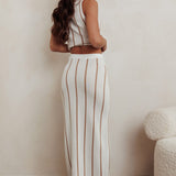 Aster Striped Maxi Knit Skirt Beige