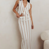 Aster Striped Maxi Knit Skirt Beige