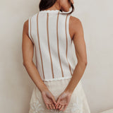 Aster Sleeveless Knit Front Tie Top Beige