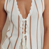 Aster Sleeveless Knit Front Tie Top Beige
