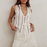 Aster Sleeveless Knit Front Tie Top Beige
