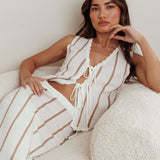 Aster Sleeveless Knit Front Tie Top Beige