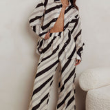 Alex Elastic Waist Striped Print Pant Black/Cream