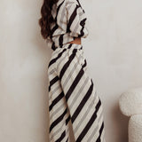 Alex Elastic Waist Striped Print Pant Black/Cream