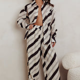 Alex Elastic Waist Striped Print Pant Black/Cream