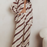 Alex Elastic Waist Striped Print Pant Cream/Cacao