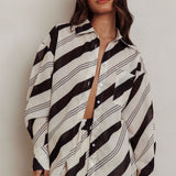 Alex Long Sleeve Striped Print Shirt Black/Cream