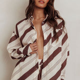 Alex Long Sleeve Striped Print Shirt Cream/Cacao