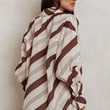 Alex Long Sleeve Striped Print Shirt Cream/Cacao