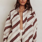 Alex Long Sleeve Striped Print Shirt Cream/Cacao