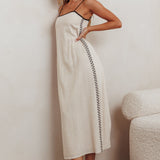 Radiance Contrast Embroidery Midi Dress Oat