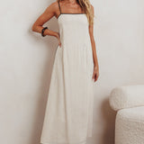 Radiance Contrast Embroidery Midi Dress Oat