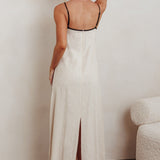 Radiance Contrast Embroidery Midi Dress Oat