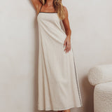 Radiance Contrast Embroidery Midi Dress Oat