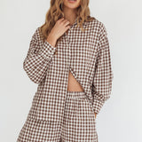 Weekends Away Elastic Waist Shorts Brown Check