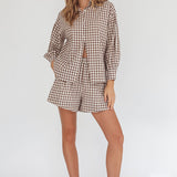 Weekends Away Elastic Waist Shorts Brown Check