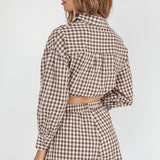 Weekends Away Elastic Waist Shorts Brown Check