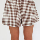 Weekends Away Elastic Waist Shorts Brown Check