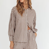Weekends Away Elastic Waist Shorts Brown Check
