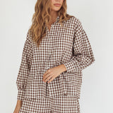 Weekends Away Long Sleeve Button Top Brown Check