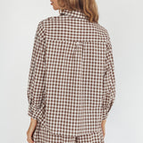 Weekends Away Long Sleeve Button Top Brown Check