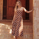Second Glance Olga Criss-Cross Back Midi Dress Polka Dot Brown