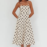 Second Glance Olga Criss-Cross Back Midi Dress Polka Dot Beige