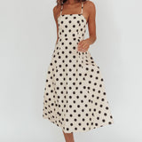 Second Glance Olga Criss-Cross Back Midi Dress Polka Dot Beige