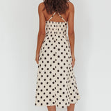 Second Glance Olga Criss-Cross Back Midi Dress Polka Dot Beige